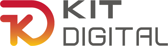 Logo de Kit Digital, un programa para impulsar la digitalización de pequeñas y medianas empresas en España, con un diseño moderno en tonos rojo y naranja.